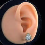 Pear-Shaped Pavé Stud Earrings with Beaded Border - Gold-Plated (Vermeil) Lab-Grown Diamonds | VE250095