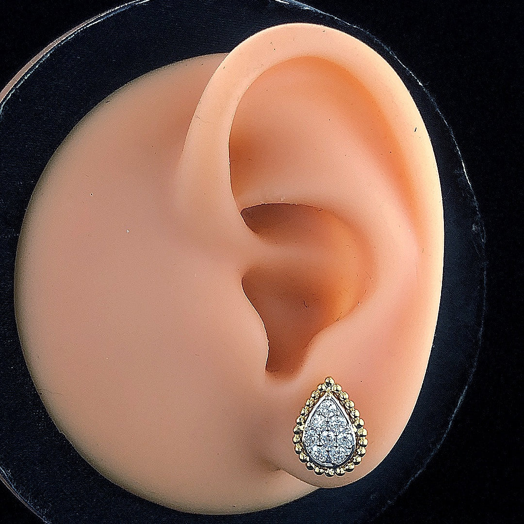 Pear-Shaped Pavé Stud Earrings with Beaded Border - Gold-Plated (Vermeil) Lab-Grown Diamonds | VE250095