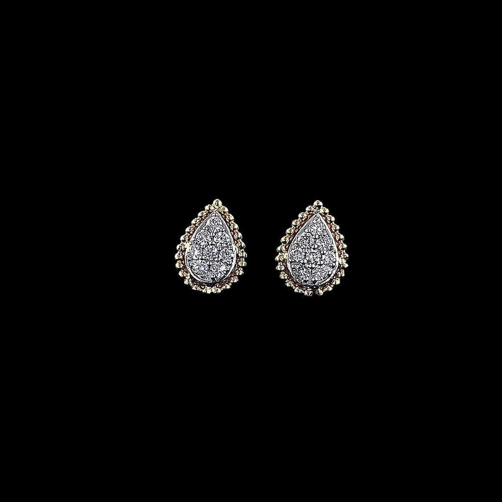 Pear-Shaped Pavé Stud Earrings with Beaded Border - Gold-Plated (Vermeil) Lab-Grown Diamonds | VE250095