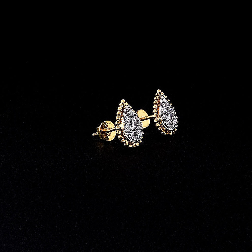 Pear-Shaped Pavé Stud Earrings with Beaded Border - Gold-Plated (Vermeil) Lab-Grown Diamonds | VE250095