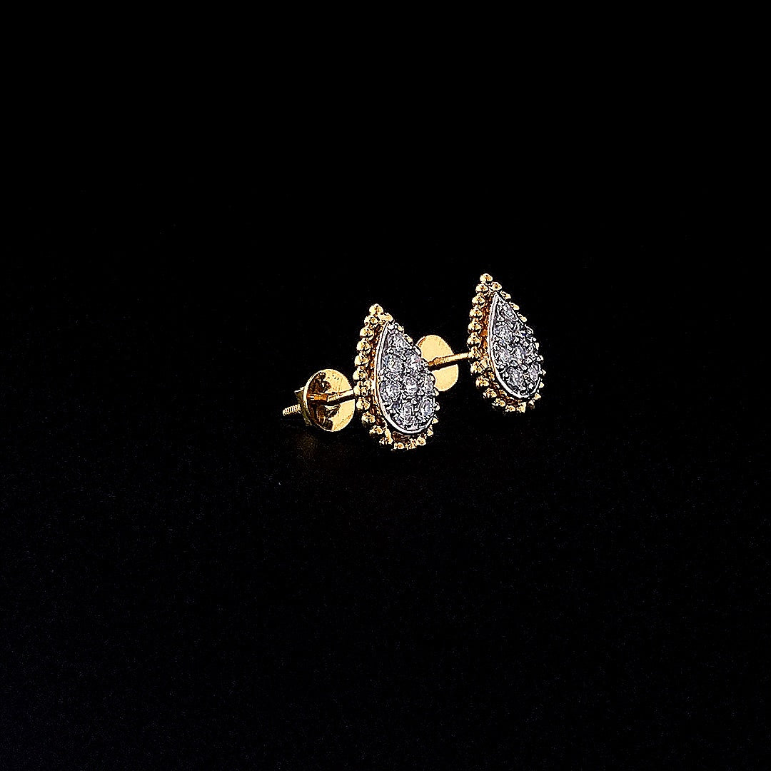Pear-Shaped Pavé Stud Earrings with Beaded Border - Gold-Plated (Vermeil) Lab-Grown Diamonds | VE250095