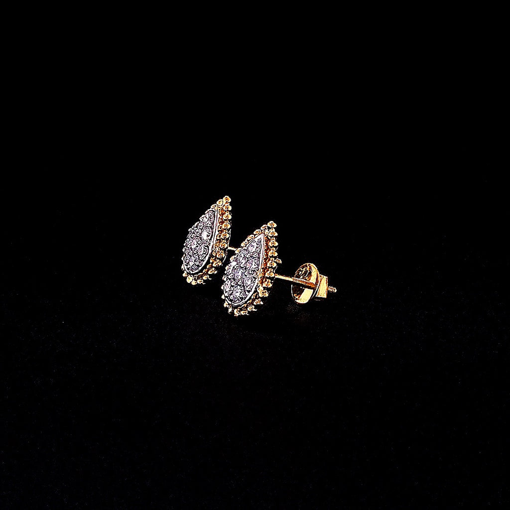 Pear-Shaped Pavé Stud Earrings with Beaded Border - Gold-Plated (Vermeil) Lab-Grown Diamonds | VE250095