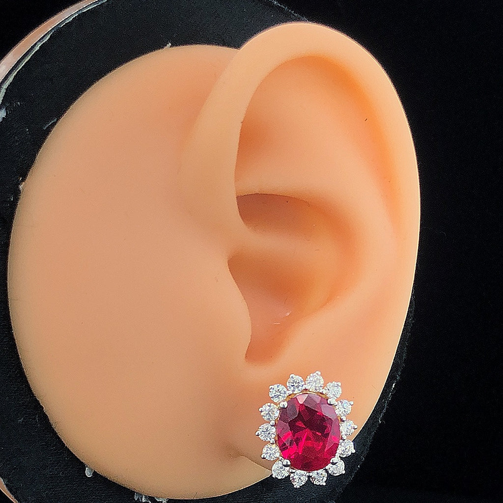 Ruby Halo Stud Earrings - Gold-Plated (Vermeil) Lab-Grown Diamonds | VE250211