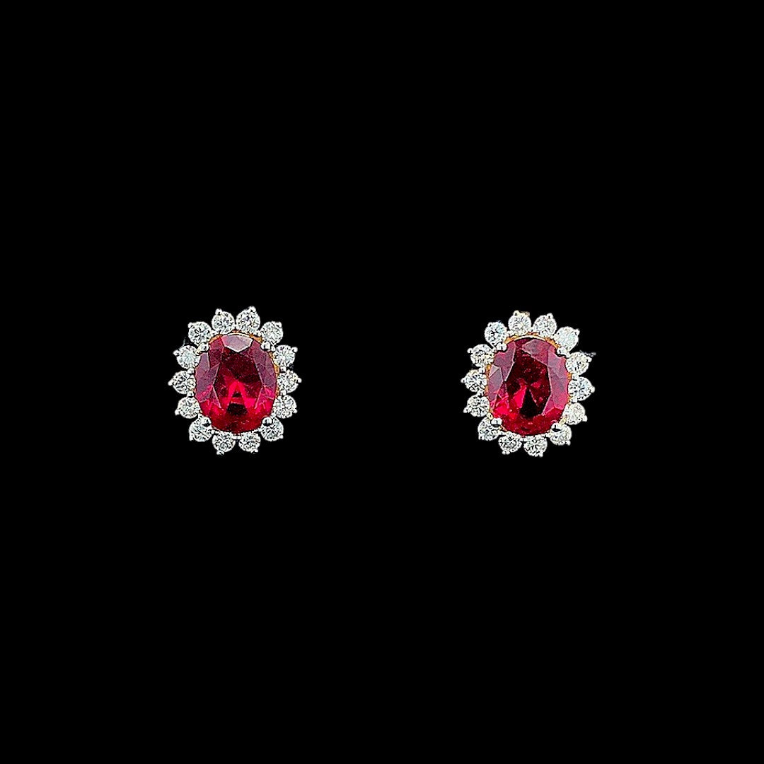 Ruby Halo Stud Earrings - Gold-Plated (Vermeil) Lab-Grown Diamonds | VE250211