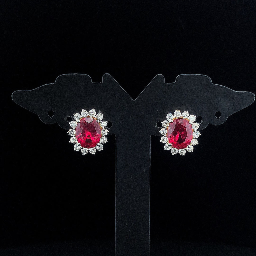 Ruby Halo Stud Earrings - Gold-Plated (Vermeil) Lab-Grown Diamonds | VE250211