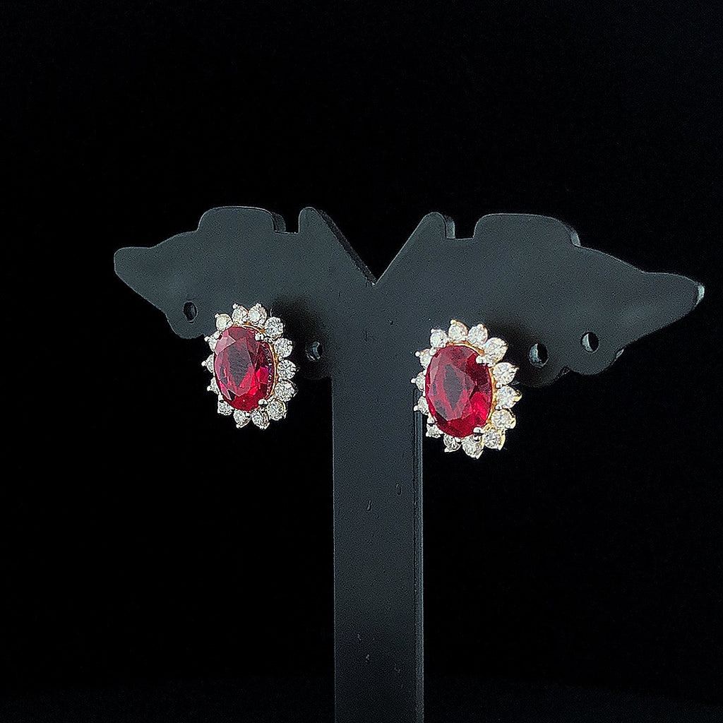 Ruby Halo Stud Earrings - Gold-Plated (Vermeil) Lab-Grown Diamonds | VE250211