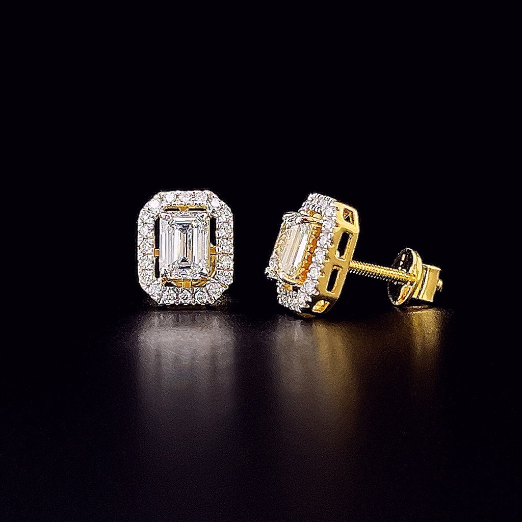 Emerald-Cut Halo Stud Earrings with Screw Backs - Gold-Plated Vermeil Lab-Grown Diamonds | VE250757