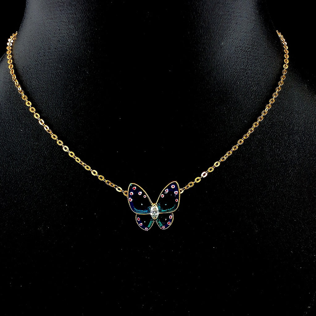 Butterfly Enamel Pendant -Gold-Plated (Vermeil) Lab-Grown Diamonds | VP250126