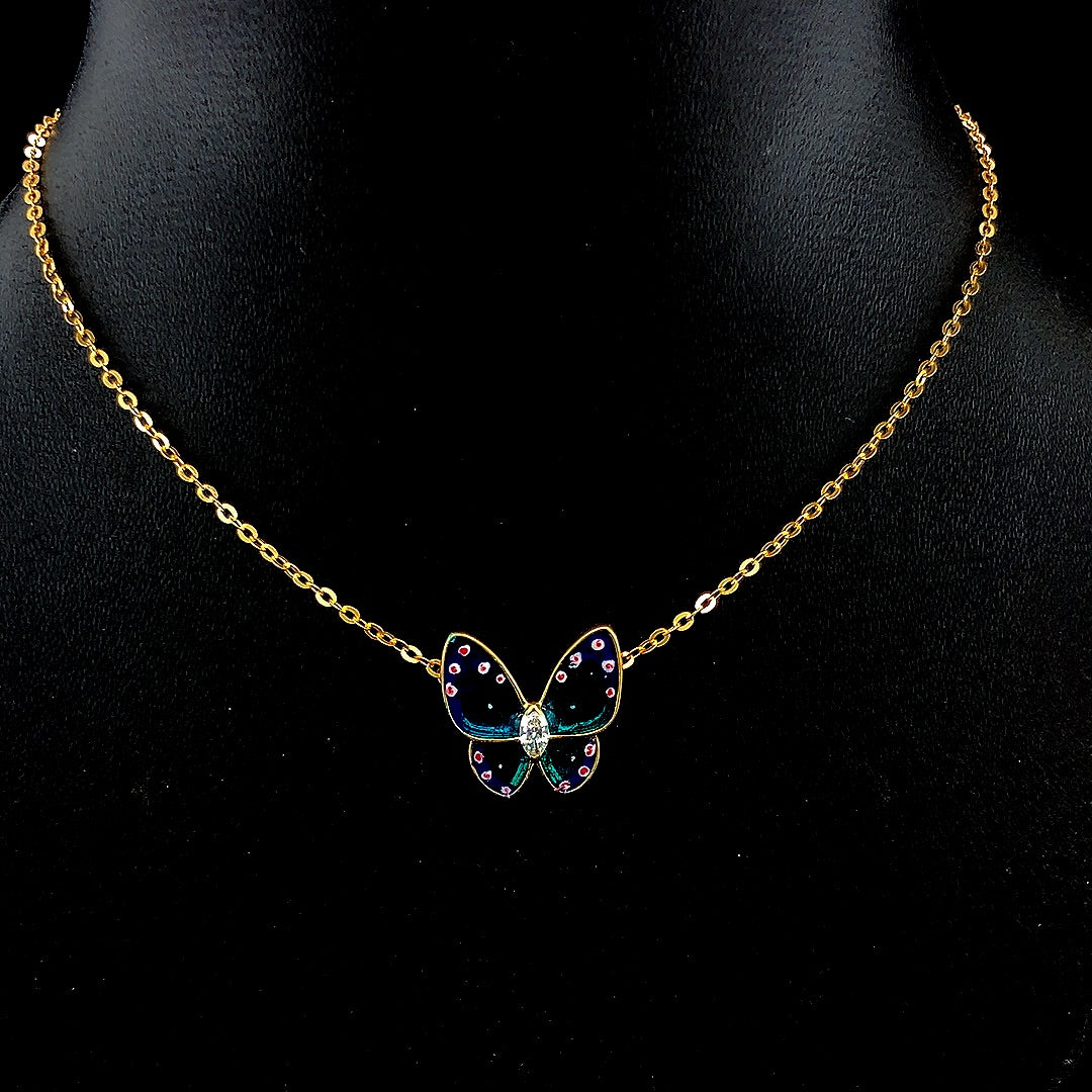 Butterfly Enamel Pendant -Gold-Plated (Vermeil) Lab-Grown Diamonds | VP250126