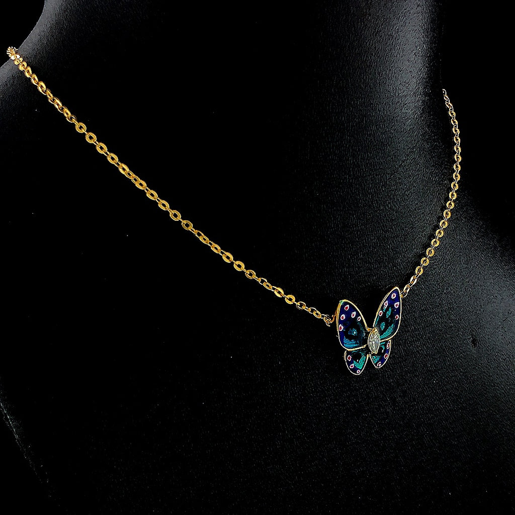 Butterfly Enamel Pendant -Gold-Plated (Vermeil) Lab-Grown Diamonds | VP250126