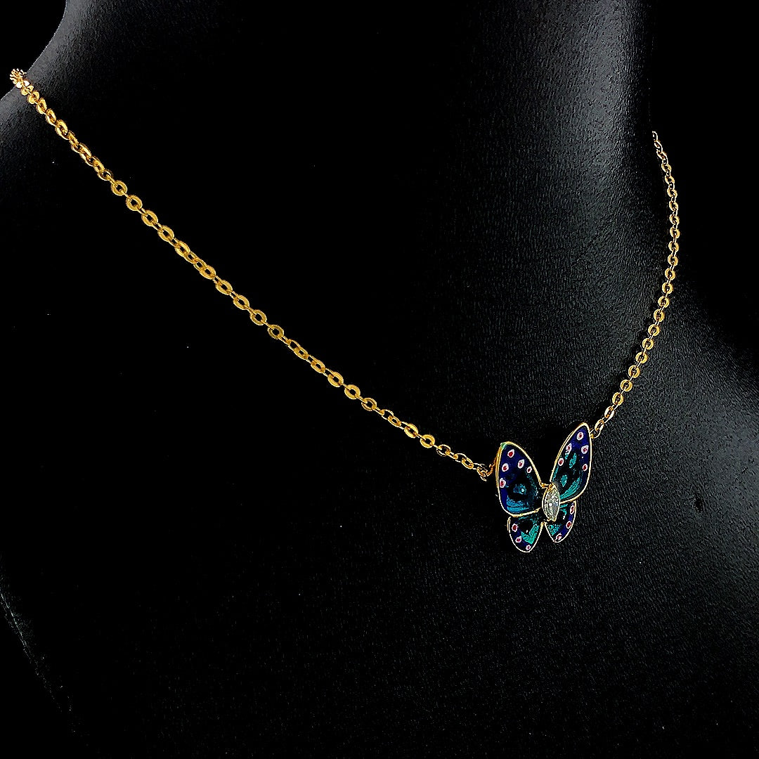 Butterfly Enamel Pendant -Gold-Plated (Vermeil) Lab-Grown Diamonds | VP250126