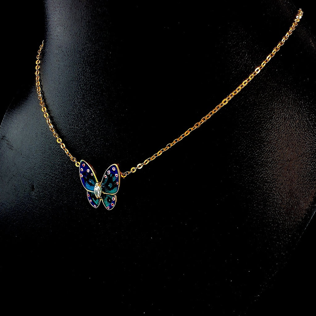 Butterfly Enamel Pendant -Gold-Plated (Vermeil) Lab-Grown Diamonds | VP250126