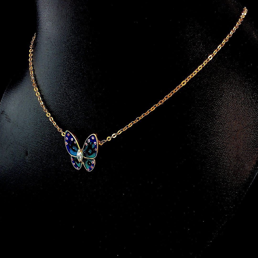 Butterfly Enamel Pendant -Gold-Plated (Vermeil) Lab-Grown Diamonds | VP250126