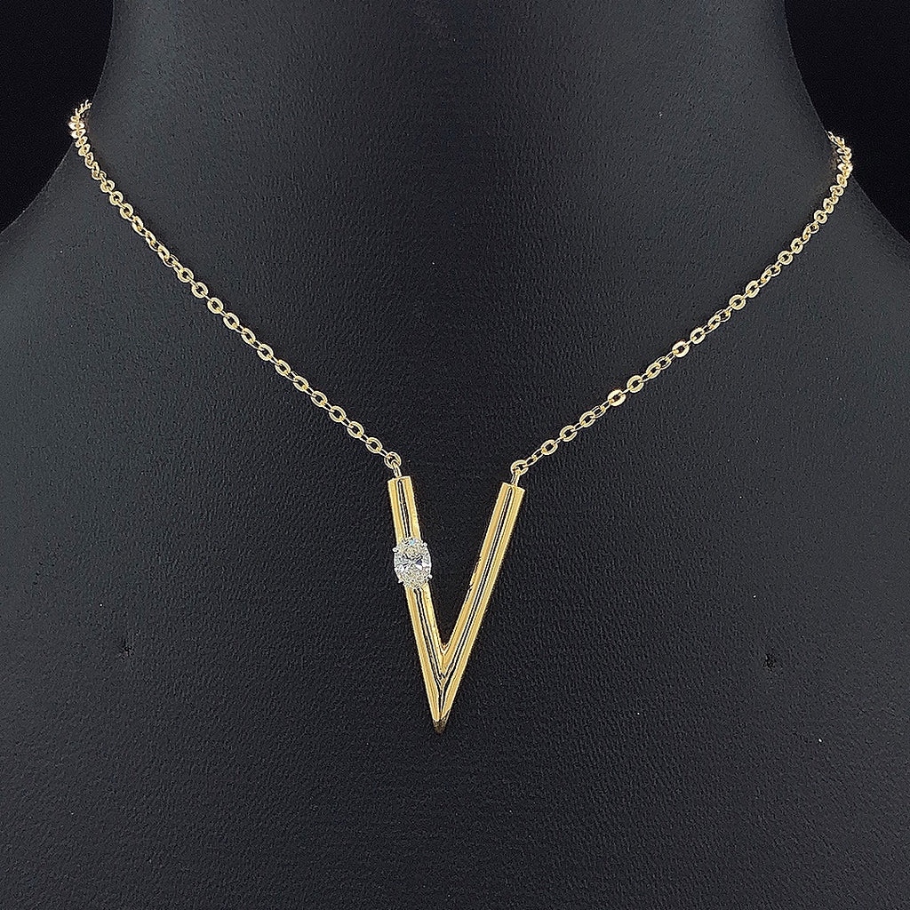 Letter V Initial Pendant - Gold-Pendant (Vermeil) Lab-Grown Diamonds | VP250238C