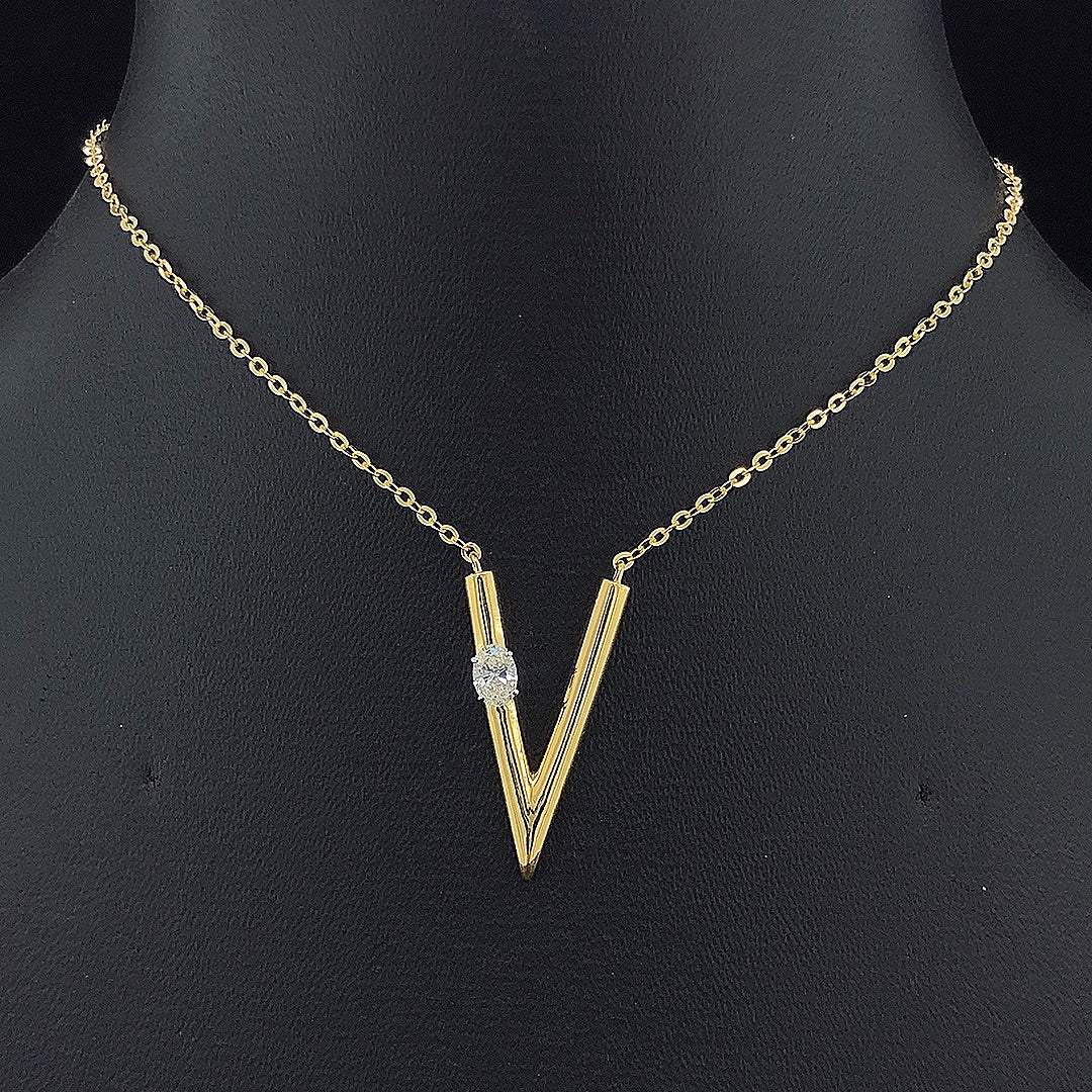 Letter V Initial Pendant - Gold-Pendant (Vermeil) Lab-Grown Diamonds | VP250238C