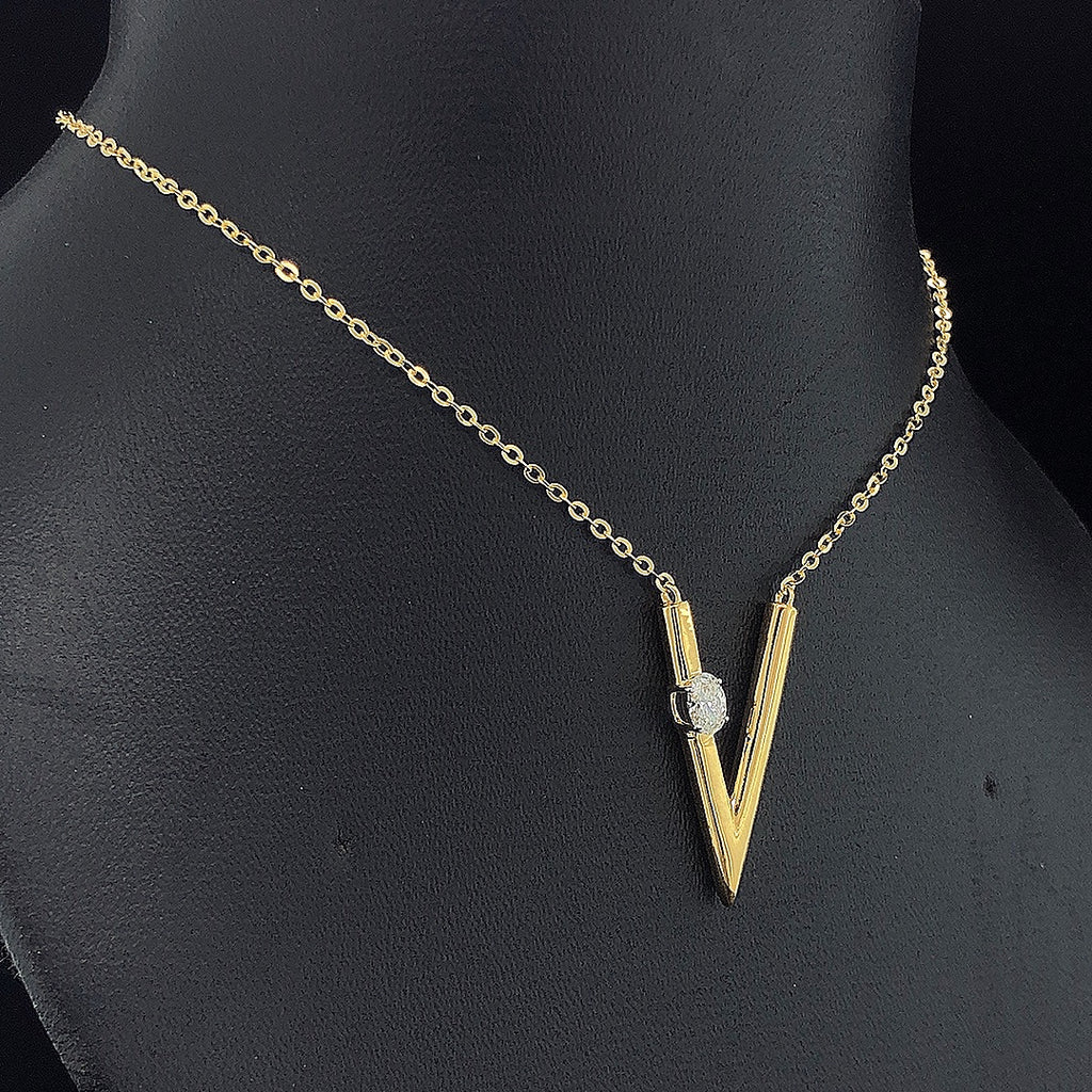 Letter V Initial Pendant - Gold-Pendant (Vermeil) Lab-Grown Diamonds | VP250238C