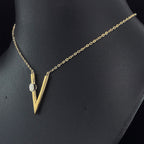 Letter V Initial Pendant - Gold-Pendant (Vermeil) Lab-Grown Diamonds | VP250238C