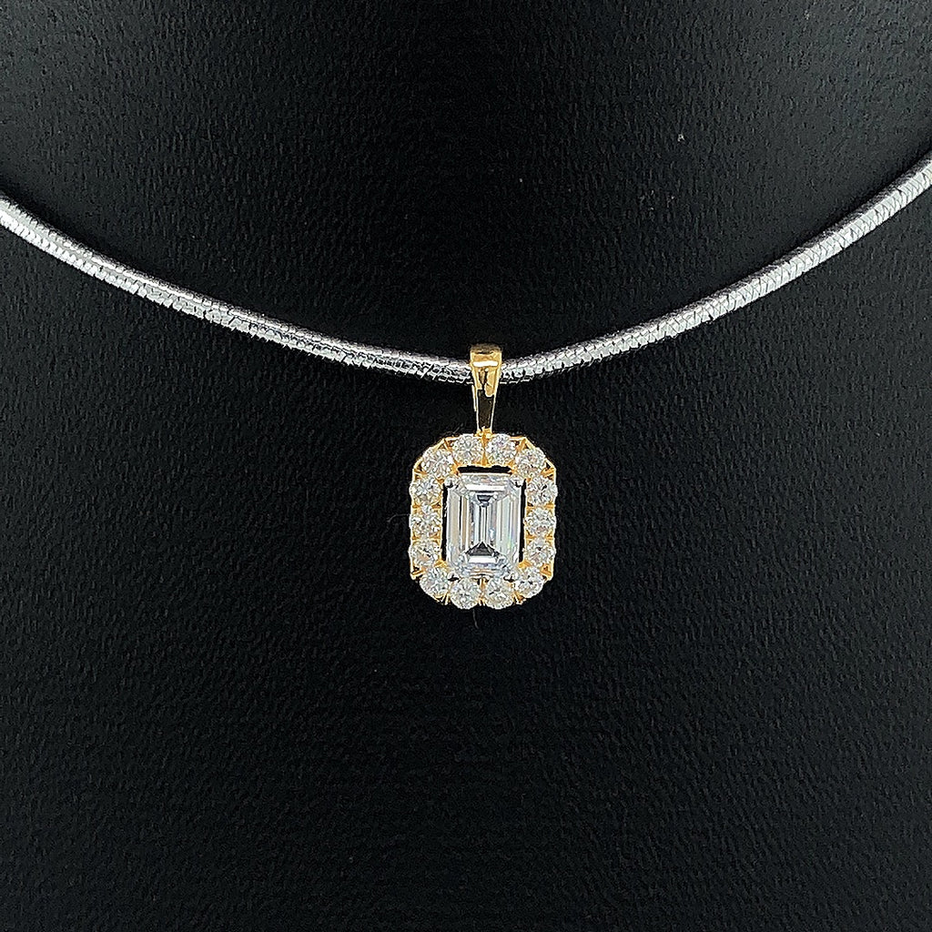 Emerald-Cut Halo Diamond Pendant - Gold-Plated (Vermeil) Lab-Grown Diamonds | VP250273