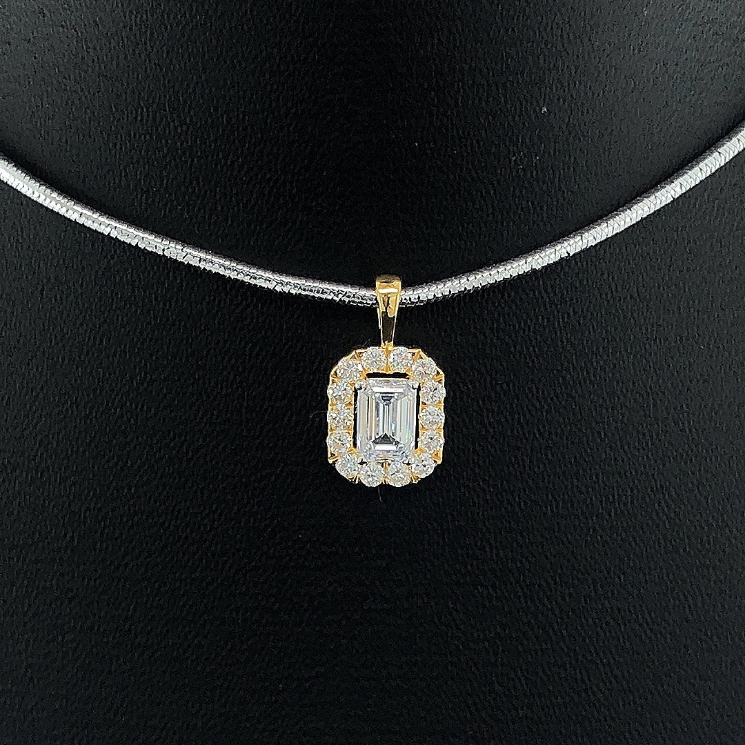 Emerald-Cut Halo Diamond Pendant - Gold-Plated (Vermeil) Lab-Grown Diamonds | VP250273