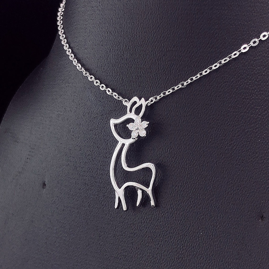 Deer Pendant with Diamond Flower - Gold-Plated (Vermeil) Lab-Grown Diamonds | VP250365