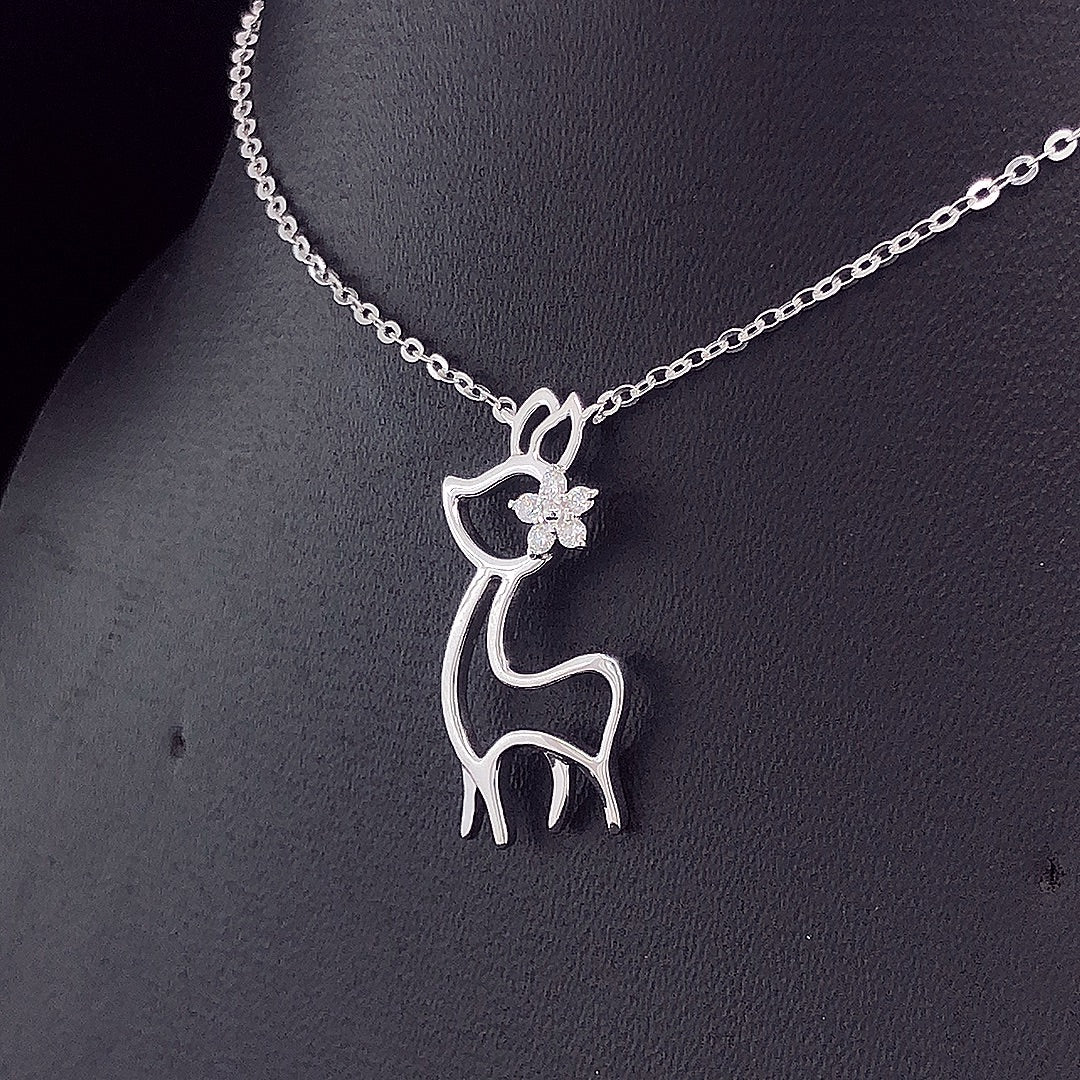 Deer Pendant with Diamond Flower - Gold-Plated (Vermeil) Lab-Grown Diamonds | VP250365