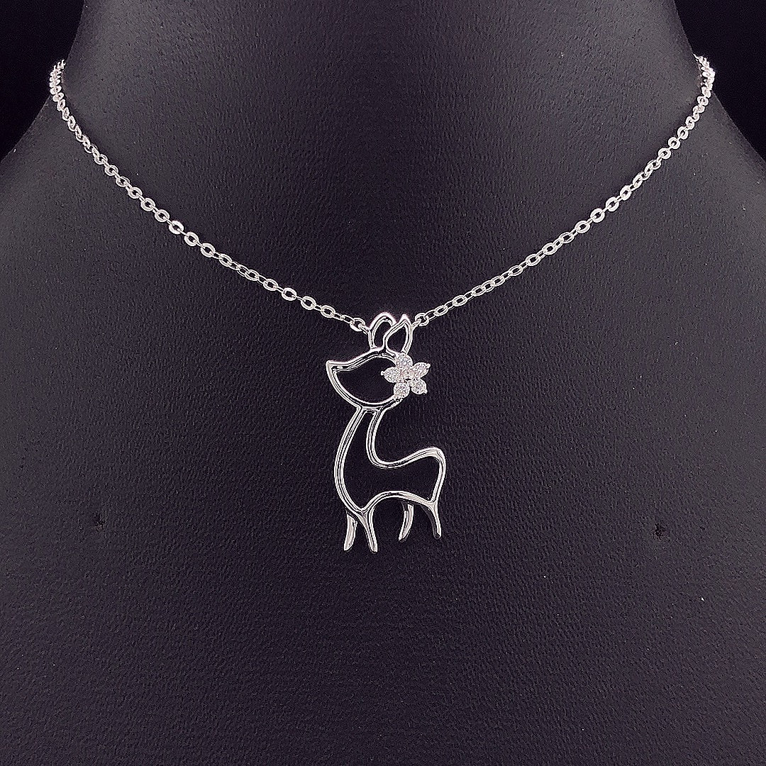 Deer Pendant with Diamond Flower - Gold-Plated (Vermeil) Lab-Grown Diamonds | VP250365