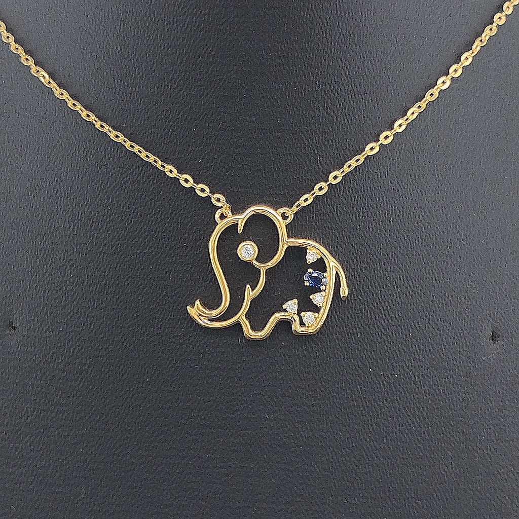 Elephant Pendant with Sapphire - Gold-Plated (Vermeil) Lab-Grown Diamonds | VP250375