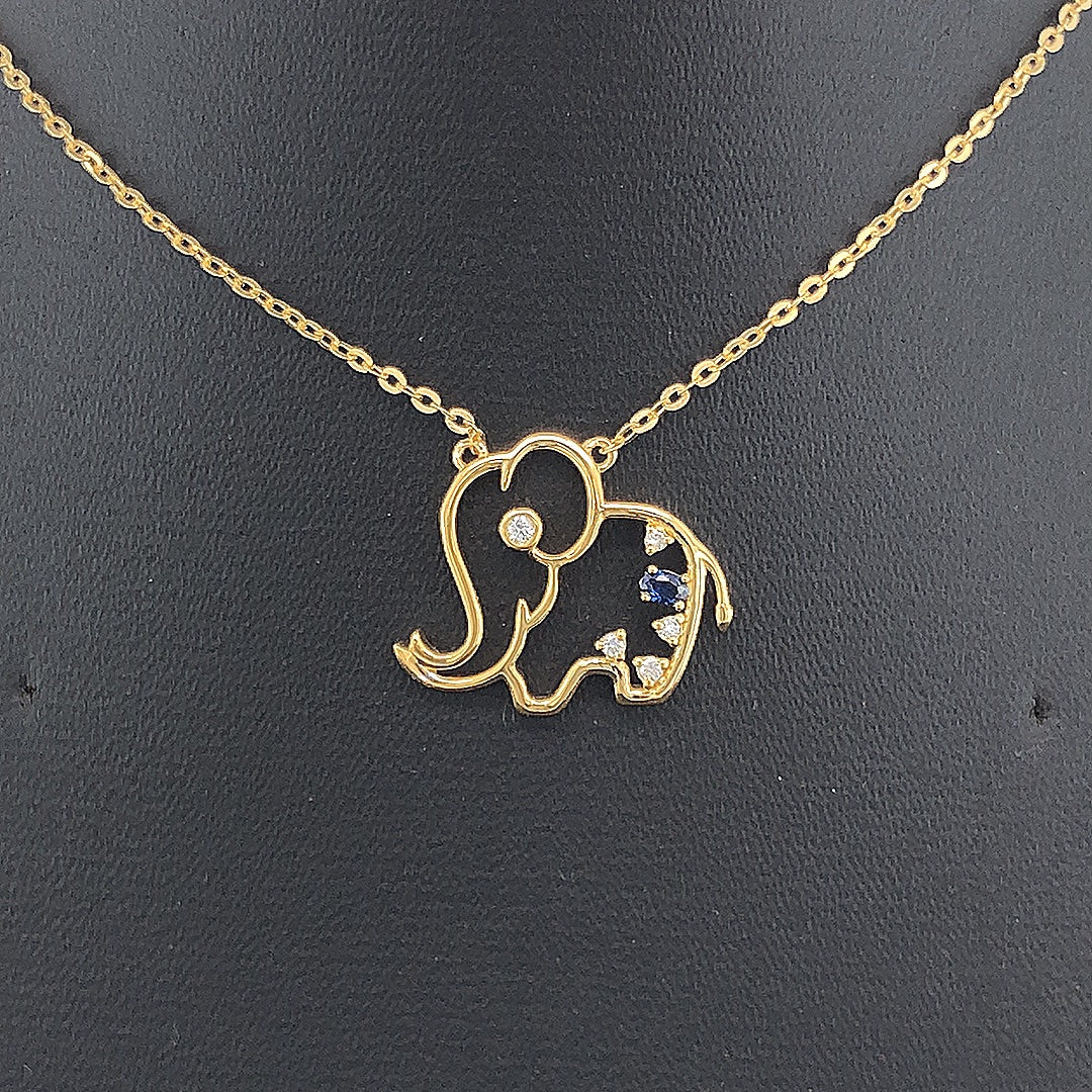 Elephant Pendant with Sapphire - Gold-Plated (Vermeil) Lab-Grown Diamonds | VP250375