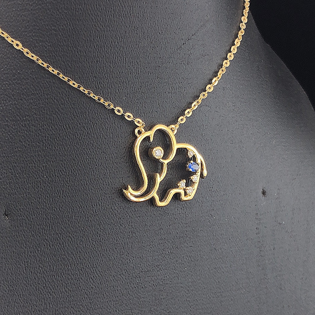 Elephant Pendant with Sapphire - Gold-Plated (Vermeil) Lab-Grown Diamonds | VP250375