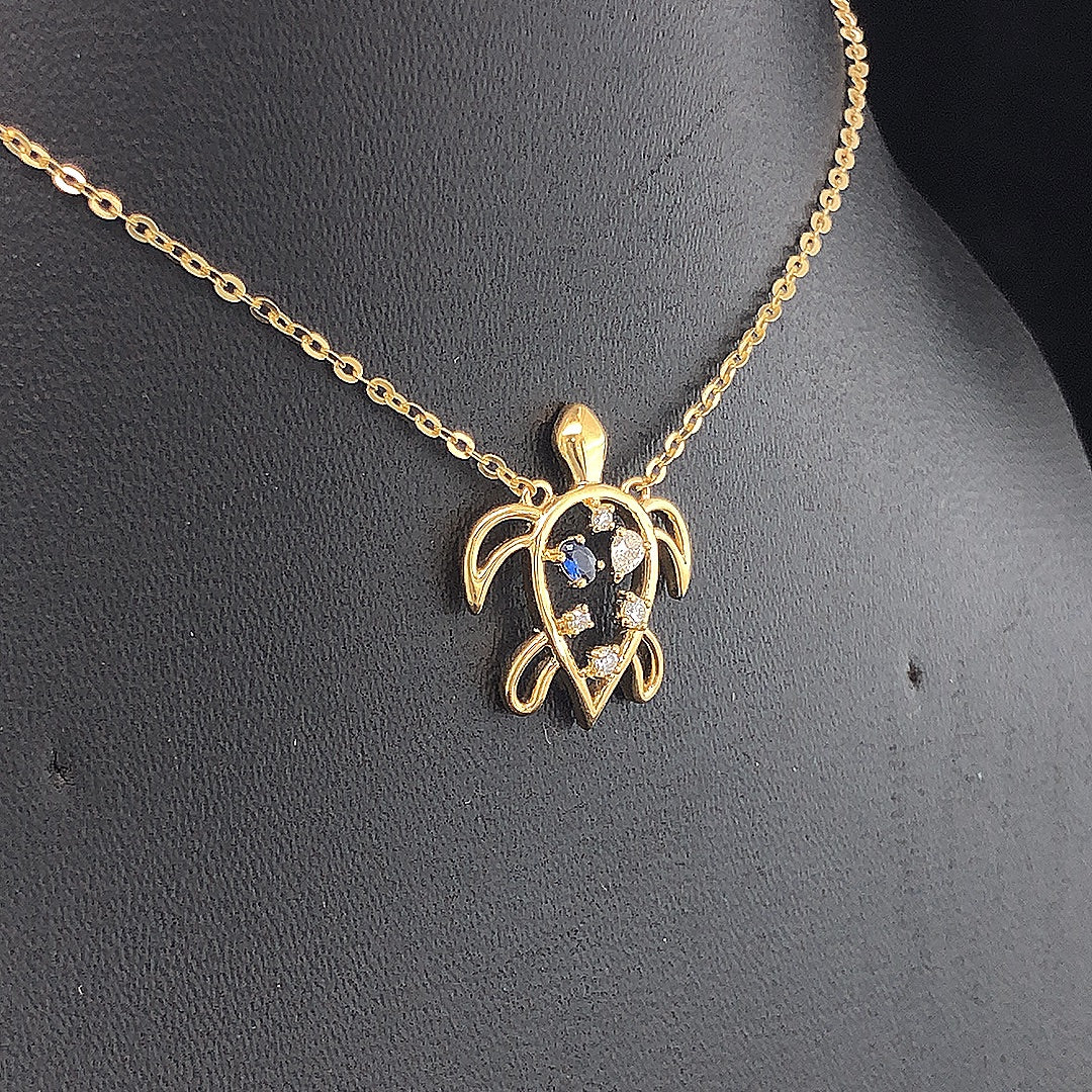 Sea Turtle Sapphire Pendant -Gold-Plated (Vermeil) Lab-Grown Diamonds | VP250386