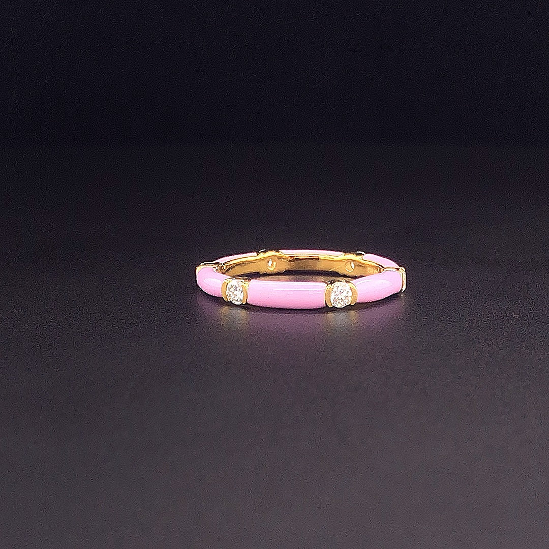 Gold-Plated Lab-Grown Diamond Ring with Pink Enamel VR232028 | Elegant Design