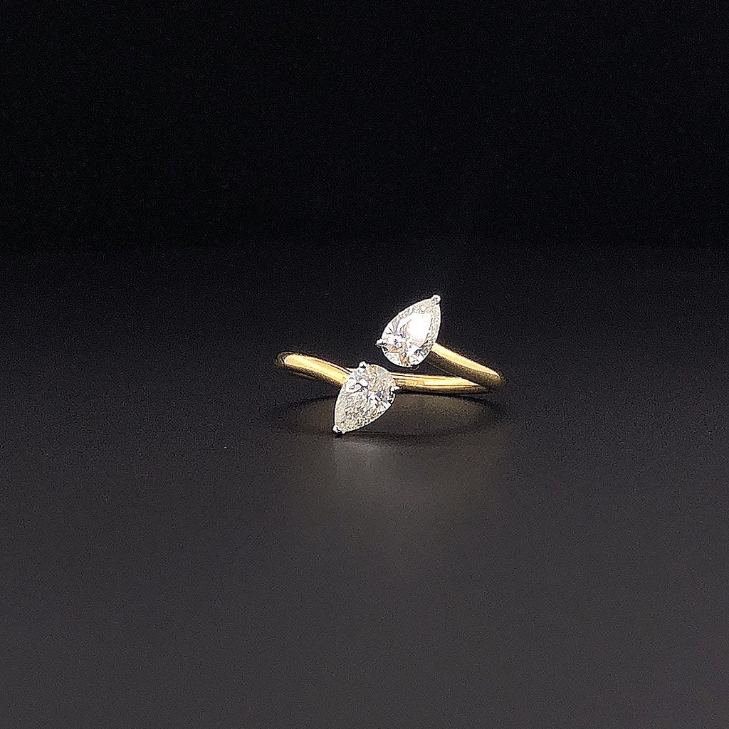 Gold-Plated (Vermeil) Lab-Grown Diamond Dual Pear-Shaped Bypass Ring VR250408