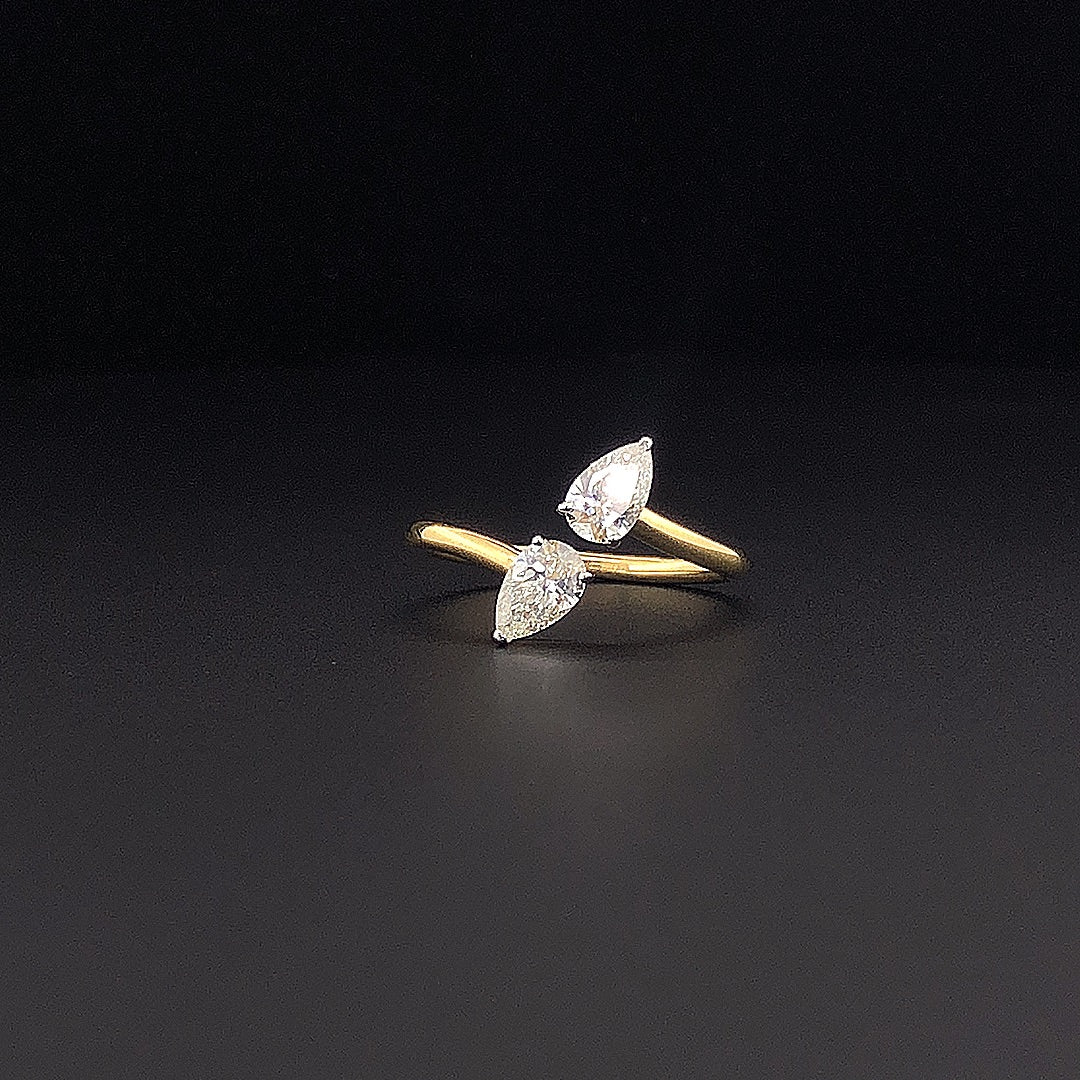 Gold-Plated (Vermeil) Lab-Grown Diamond Dual Pear-Shaped Bypass Ring VR250408