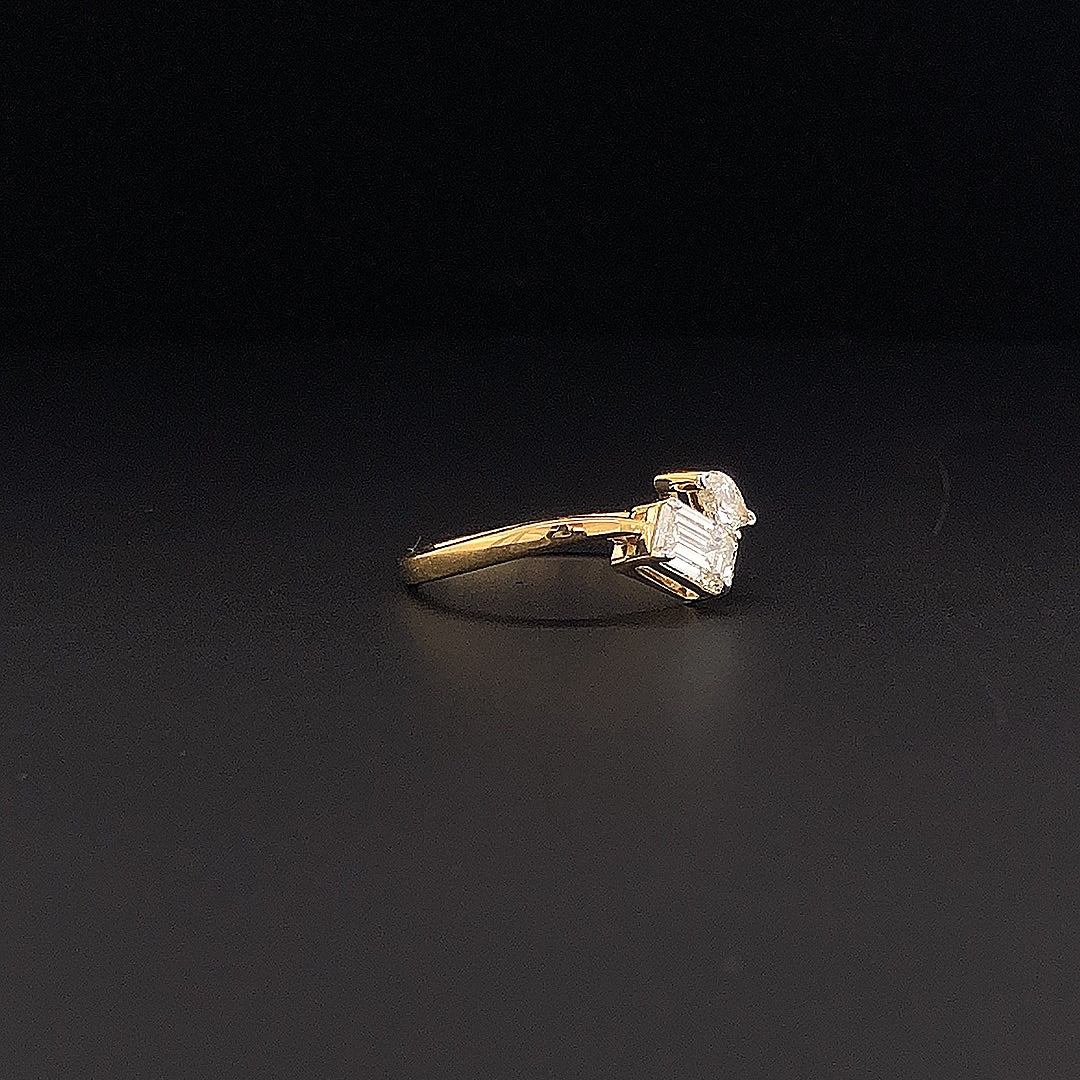 Gold-Plated (Vermeil) Lab-Grown Diamond Toi et Moi Ring - Marquise & Emerald Cut VR250417