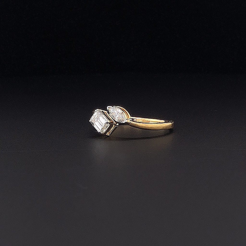 Gold-Plated (Vermeil) Lab-Grown Diamond Toi et Moi Ring - Marquise & Emerald Cut VR250417