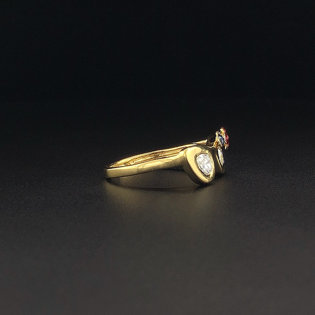 Gold-Plated (Vermeil) Lab-Grown Diamond Glasses Ring with Enamel Flowers VR250423