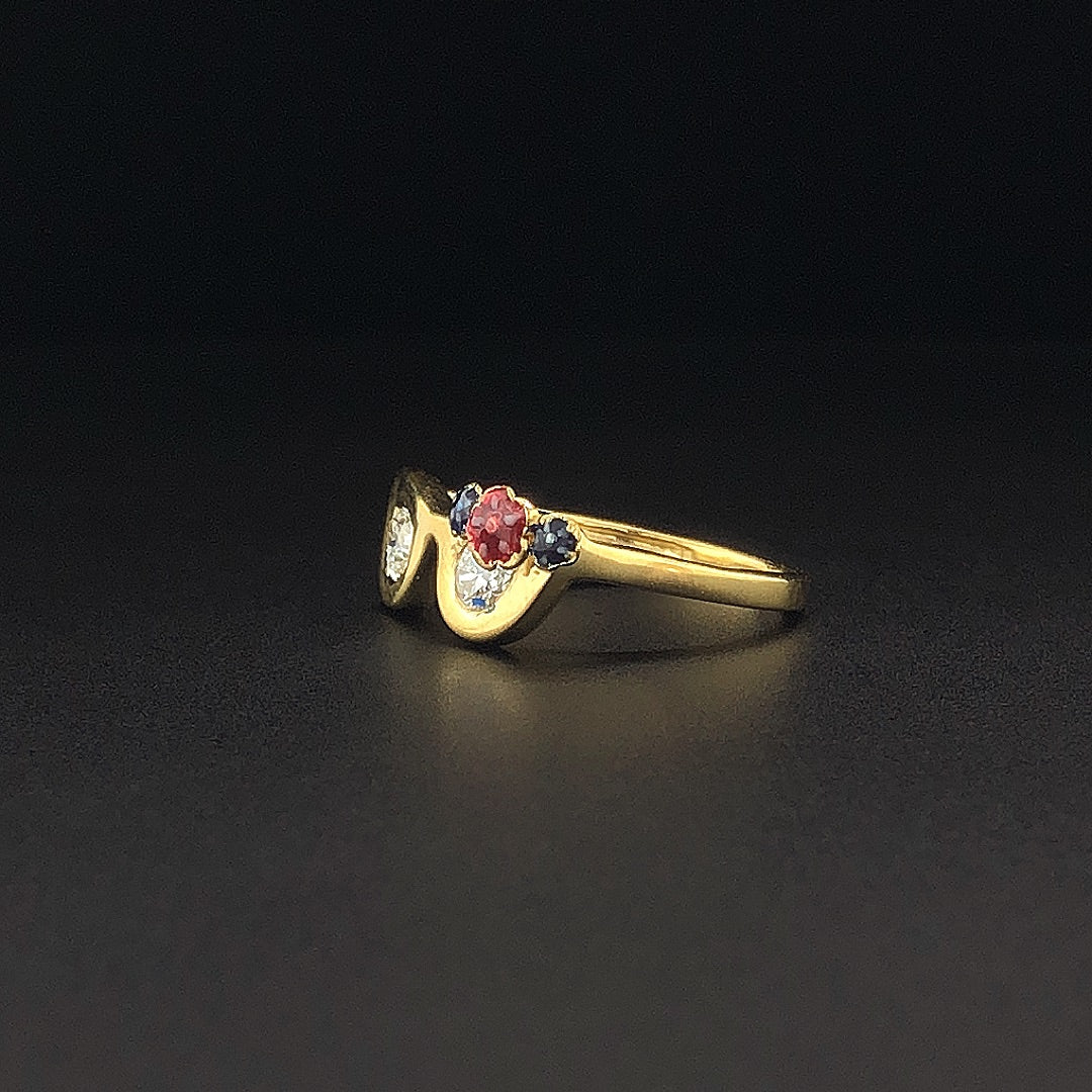Gold-Plated (Vermeil) Lab-Grown Diamond Glasses Ring with Enamel Flowers VR250423