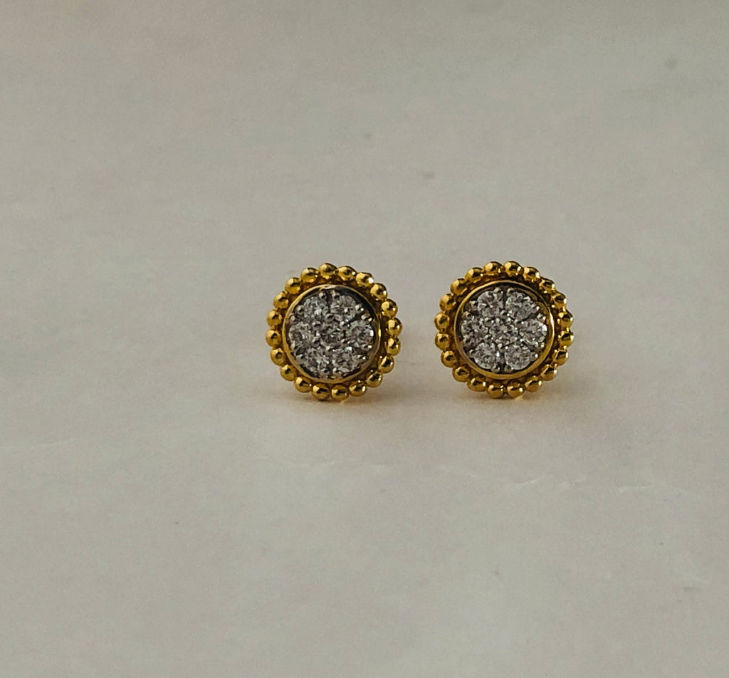 Round Pavé Stud Earrings with Beaded Border - Gold-Plated (Vermeil) Lab-Grown Diamonds | VE250096