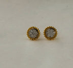 Round Pavé Stud Earrings with Beaded Border - Gold-Plated (Vermeil) Lab-Grown Diamonds | VE250096