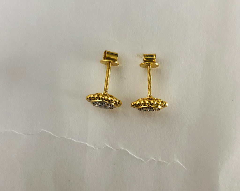 Round Pavé Stud Earrings with Beaded Border - Gold-Plated (Vermeil) Lab-Grown Diamonds | VE250096