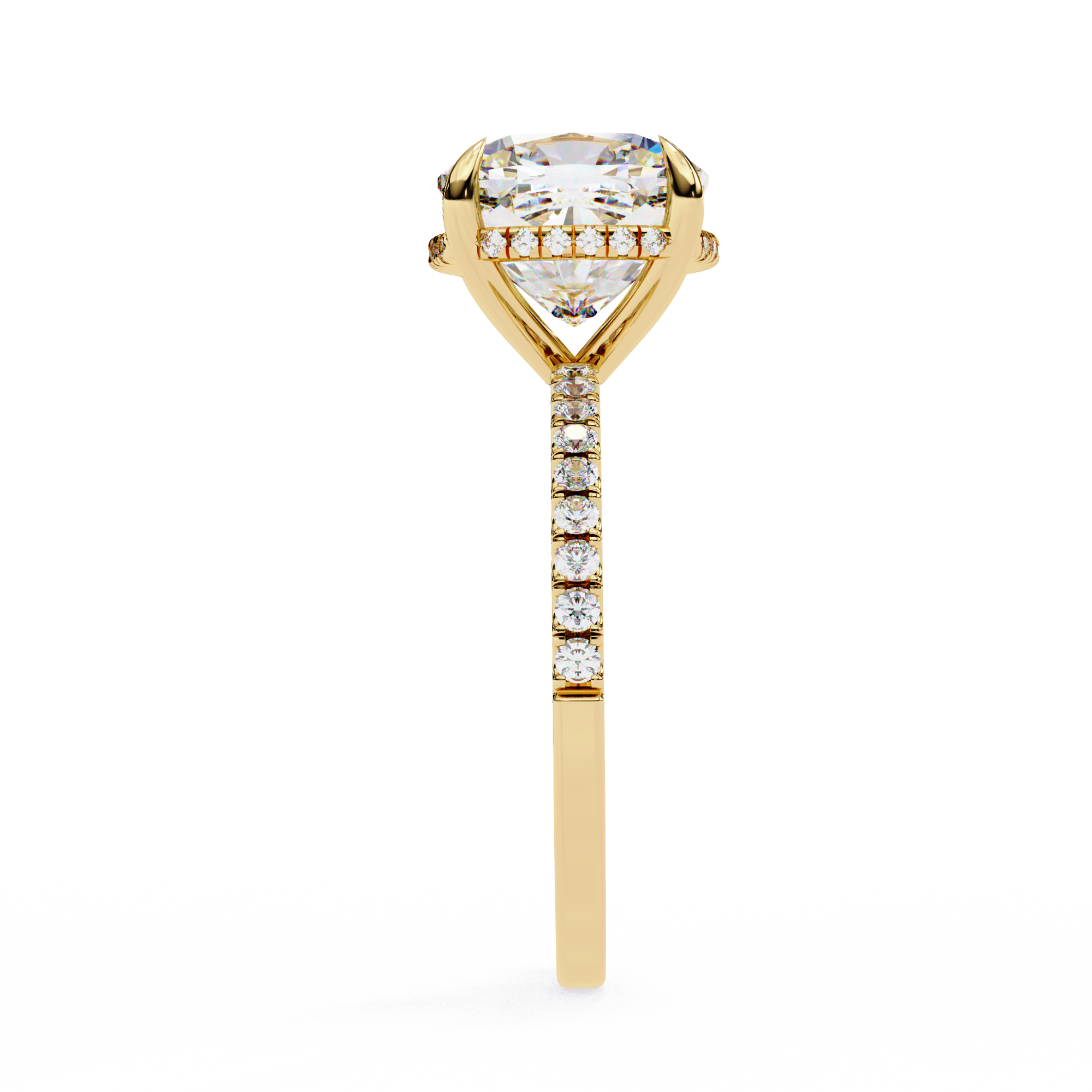 3.25ct Cushion Cut Lab-Grown Diamond Engagement Ring | Hidden Pavé Gallery & Diamond Shank
