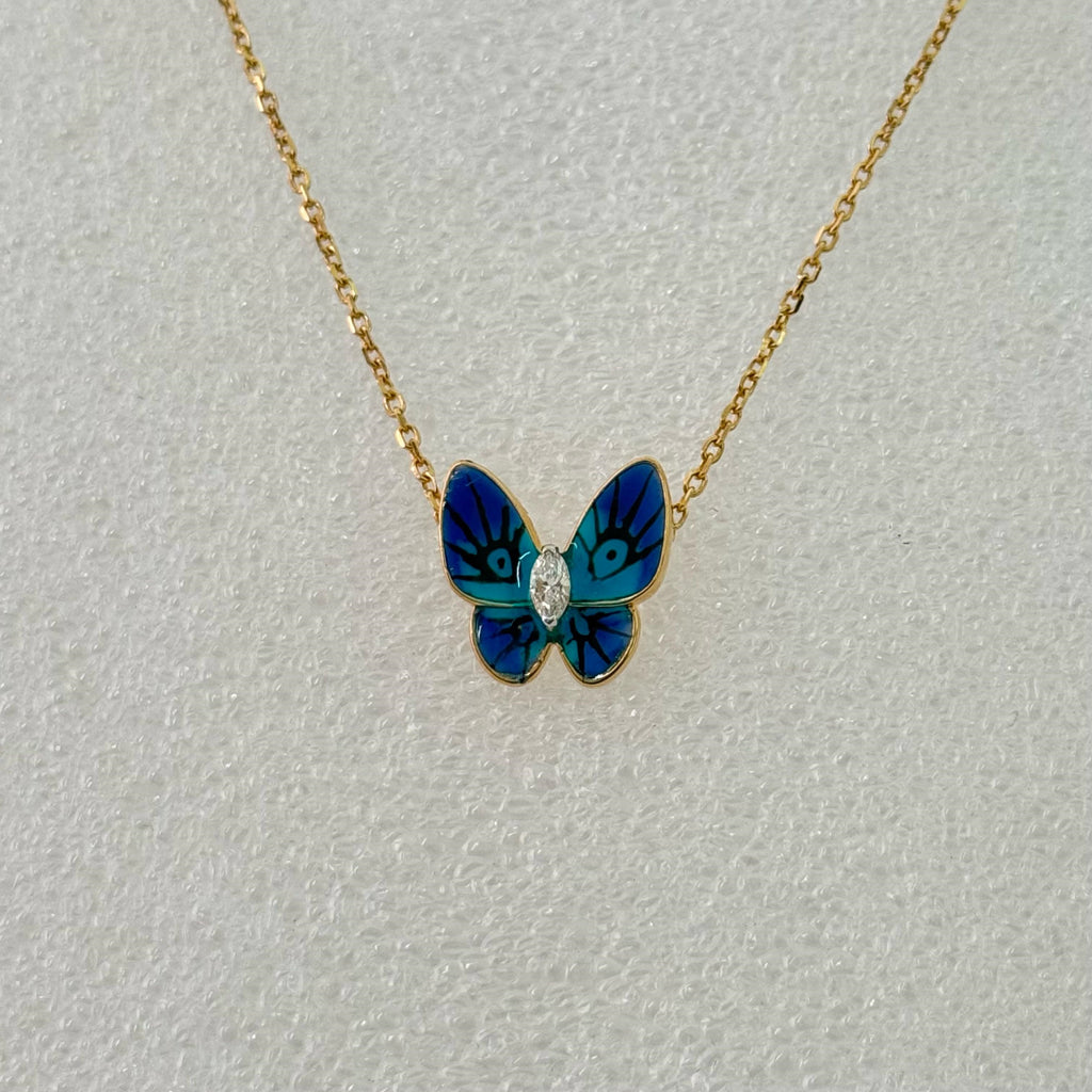 Butterfly Enamel Pendant -Gold-Plated (Vermeil) Lab-Grown Diamonds | VP250126
