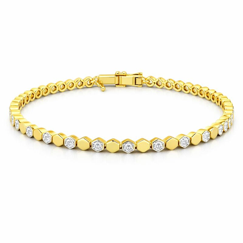Two-Tone Hexagonal Tennis Bracelet -Gold-Plated (Vermeil) Lab-Grown Diamonds | VB220029