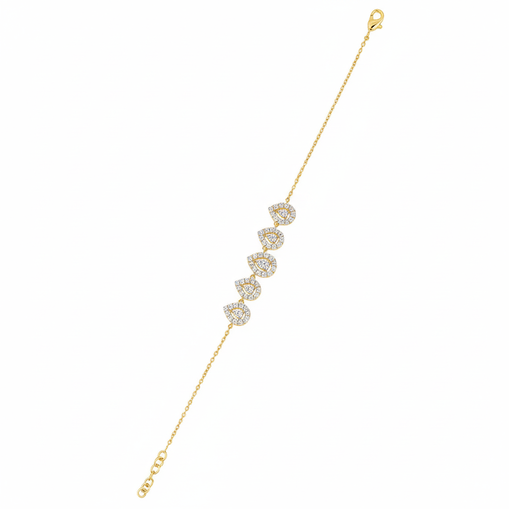 Five-Stone Teardrop Halo Bracelet -Gold-Plated (Vermeil) Lab-Grown Diamonds | VB250080