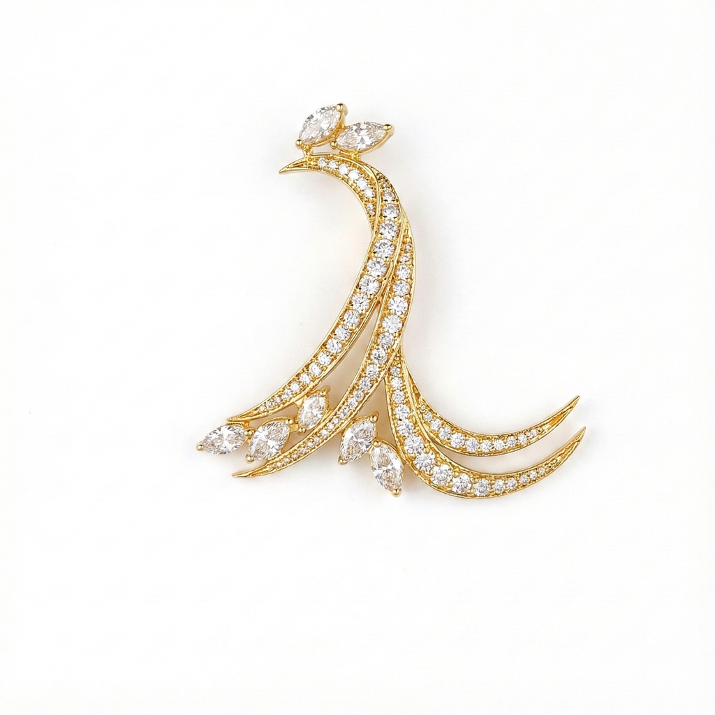 Peacock Diamond Brooch - Gold-Plated (Vermeil) Lab-Grown Diamonds | VBH240007