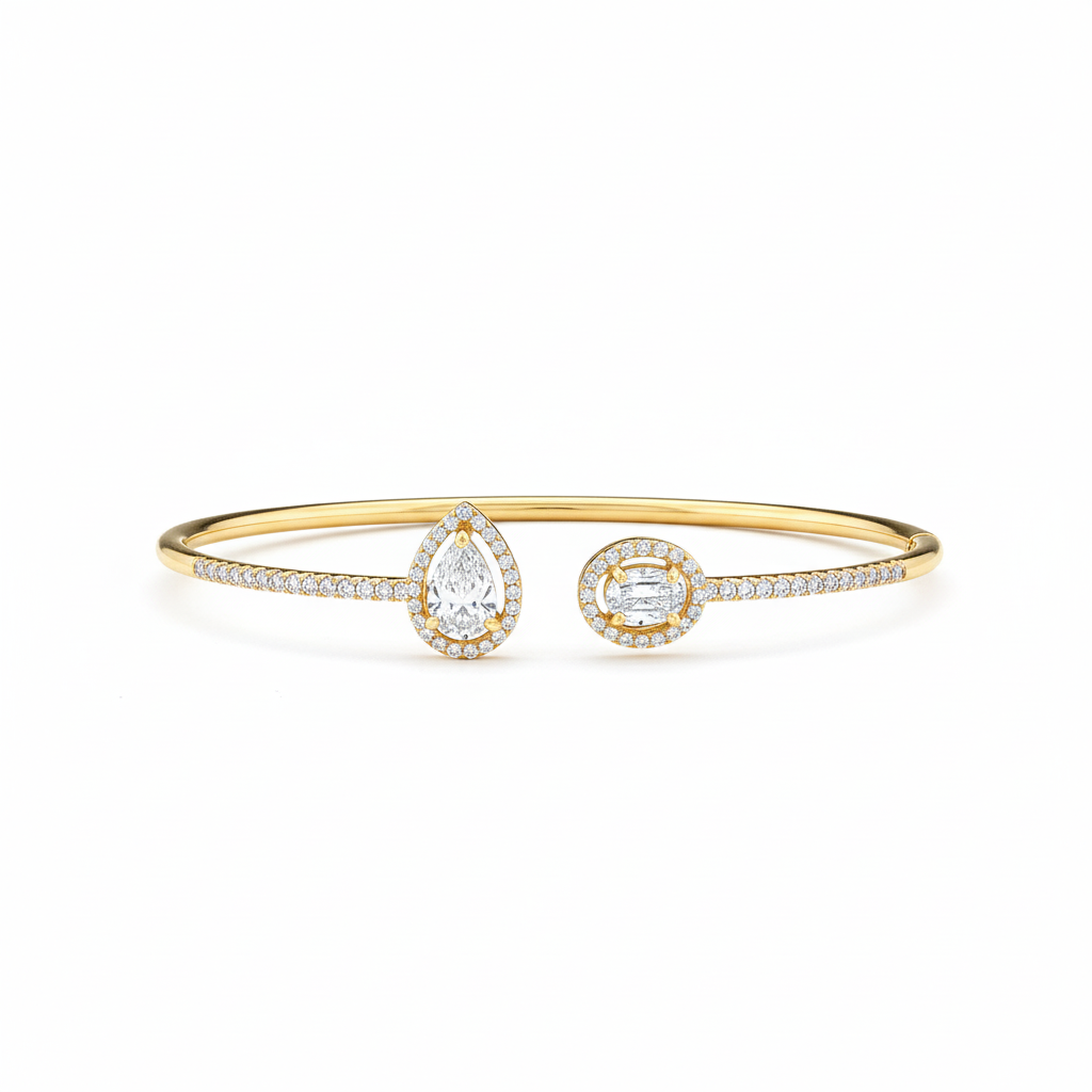 Mixed-Shape Halo Flexi Bangle -Gold-Plated (Vermeil) Lab-Grown Diamonds | VBN230363