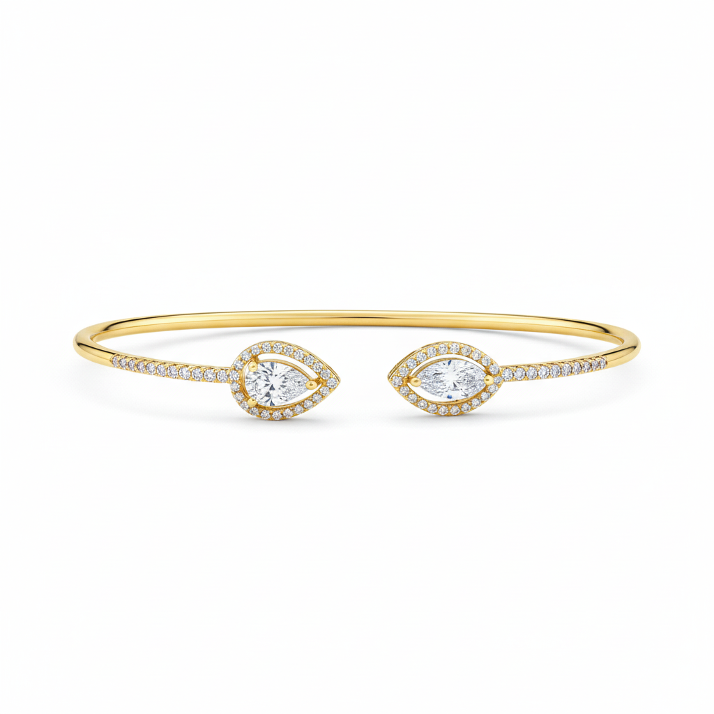 Pear & Marquise Halo Flexi Bangle -Gold-Plated (Vermeil) Lab-Grown Diamonds | VBN230365