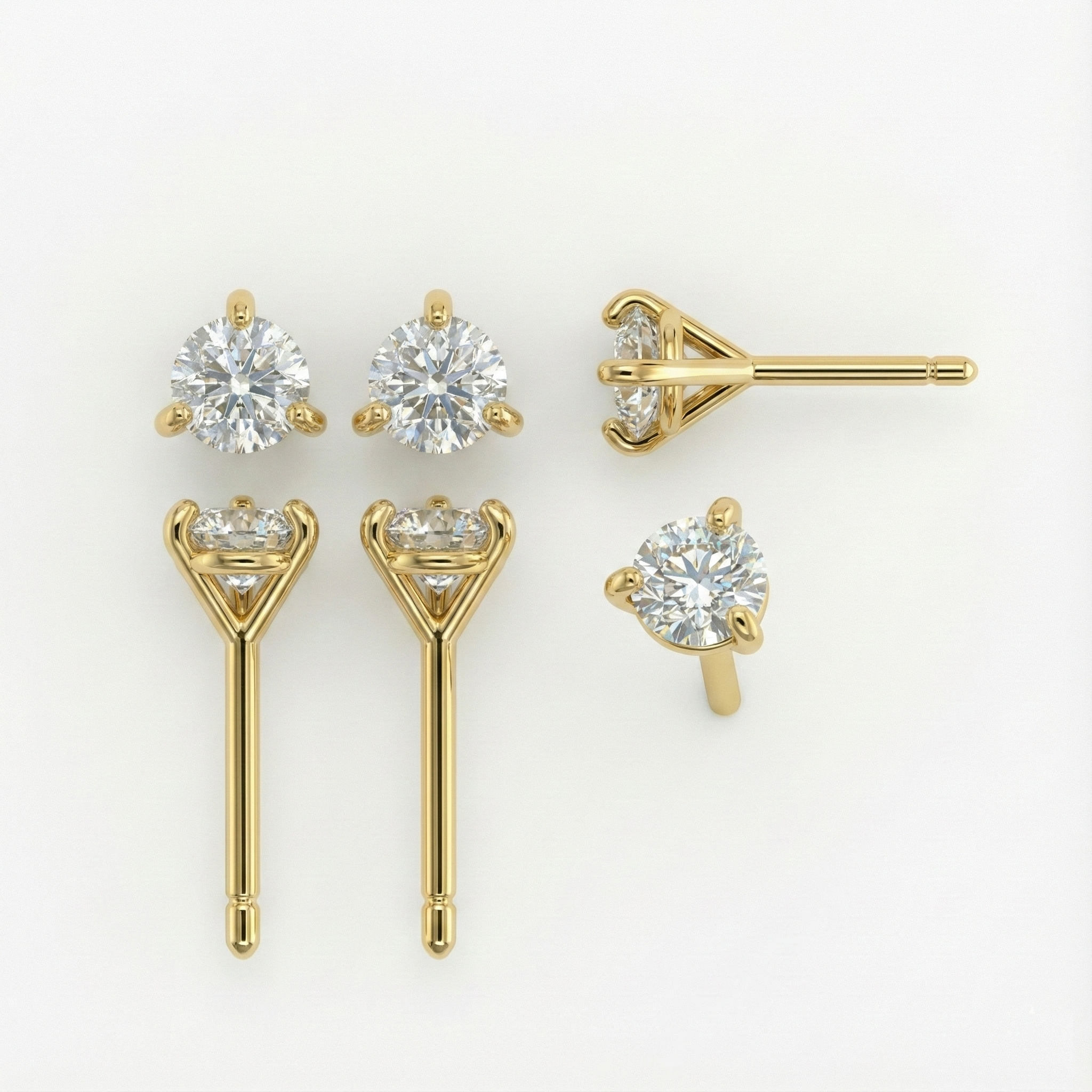 Gold-Plated Lab-Grown Diamond 0.50ct Stud Earrings with Three-Prong Martini Setting VE220031 | Classic Elegance