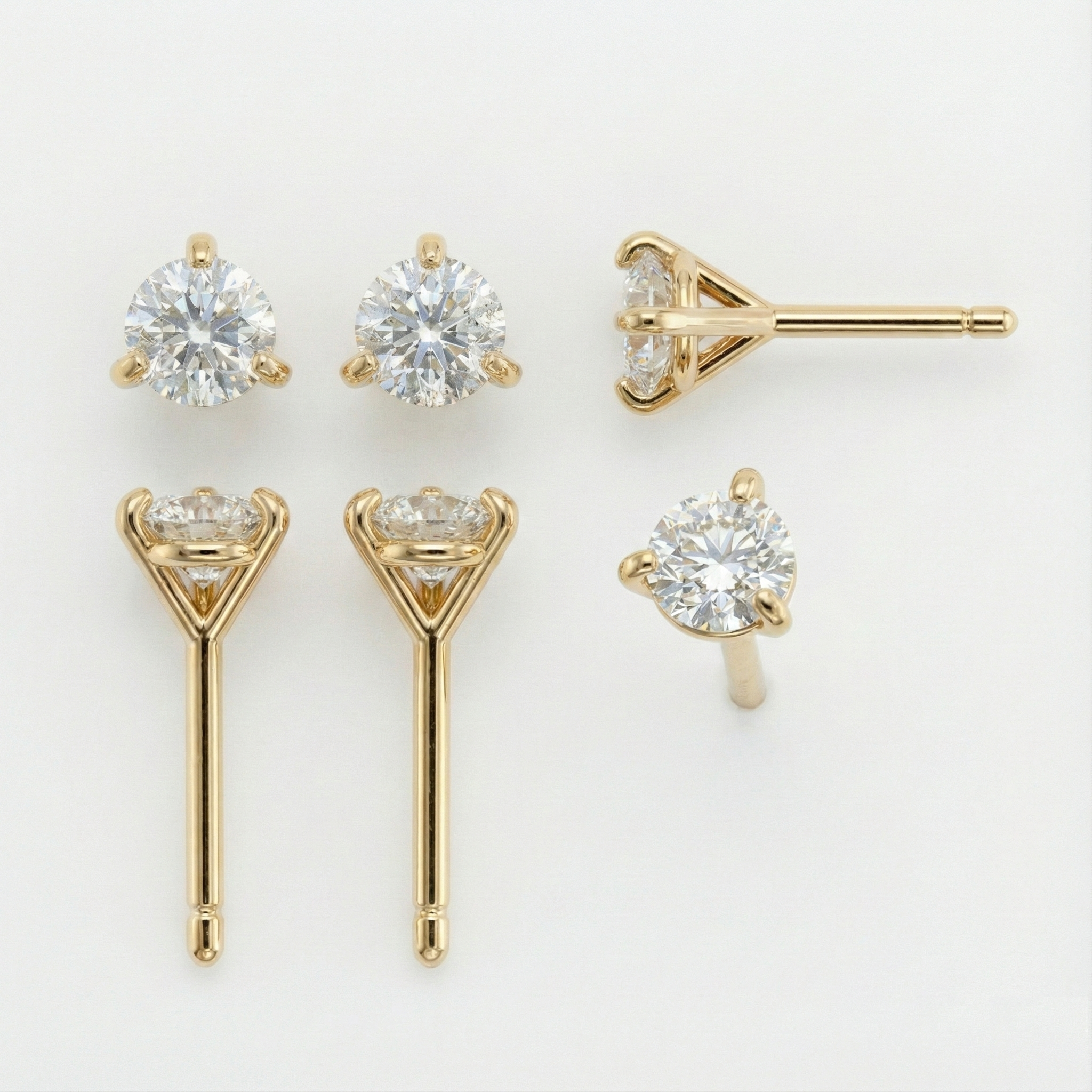 Gold-Plated Lab-Grown Diamond 1.00ct Stud Earrings with Three-Prong Martini Setting VE220032 | Classic Elegance