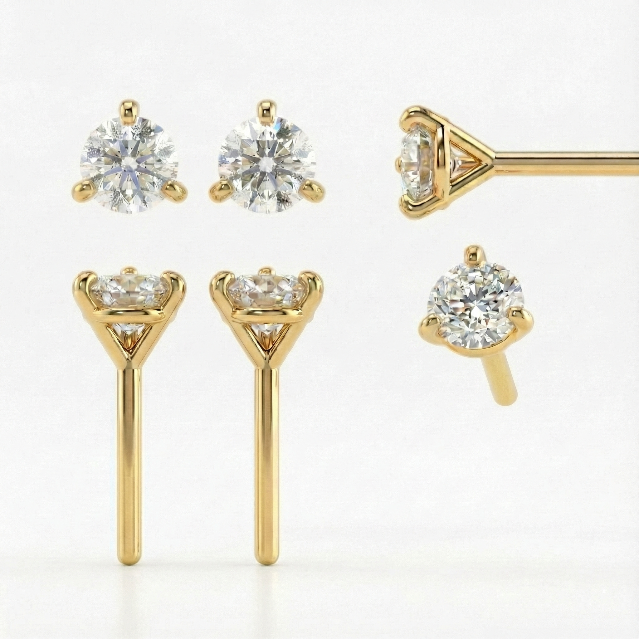Gold-Plated Lab-Grown Diamond 0.25ct Stud Earrings with Three-Prong Martini Setting VE220034 | Classic Elegance